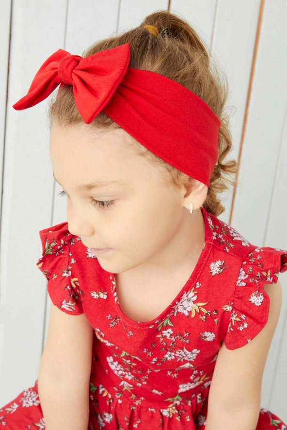 Canlı Kırmızı El Yapımı Yumuşak Fiyonk Bağlamalı Doğal Pamuklu Penye Bebek Çocuk Kız Bandana BEST OF SERİSİ - 2