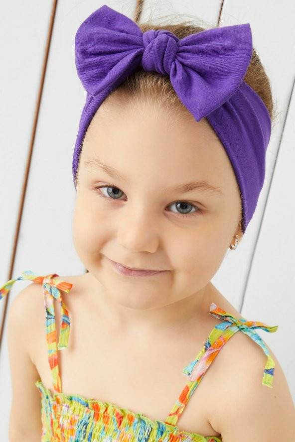 Efsane Mor El Yapımı Yumuşak Fiyonk Bağlamalı Doğal Pamuklu Penye Bebek Çocuk Kız Bandana BEST OF SERİSİ - 3