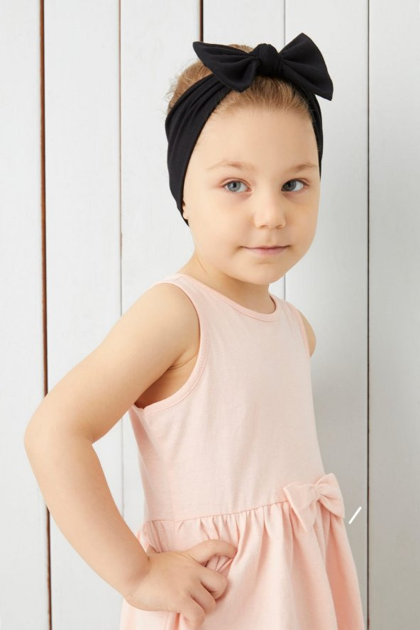Siyah El Yapımı Yumuşak Fiyonk Bağlamalı Doğal Pamuklu Penye Bebek Çocuk Kız Bandana ELİT SERİ - 5