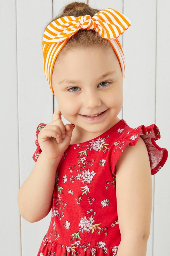 Turuncu Beyaz Çizgili El Yapımı Yumuşak Fiyonk Bağlamalı Doğal Pamuklu Penye Bebek Çocuk Kız Bandana BEST OF SERİSİ - 3