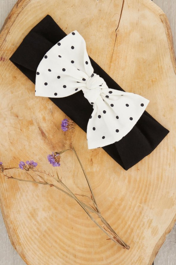 Siyah Beyaz El Yapımı Yumuşak Fiyonk Bağlamalı Doğal Pamuklu Penye Bebek Çocuk Kız Bandana EFSANE SERİ