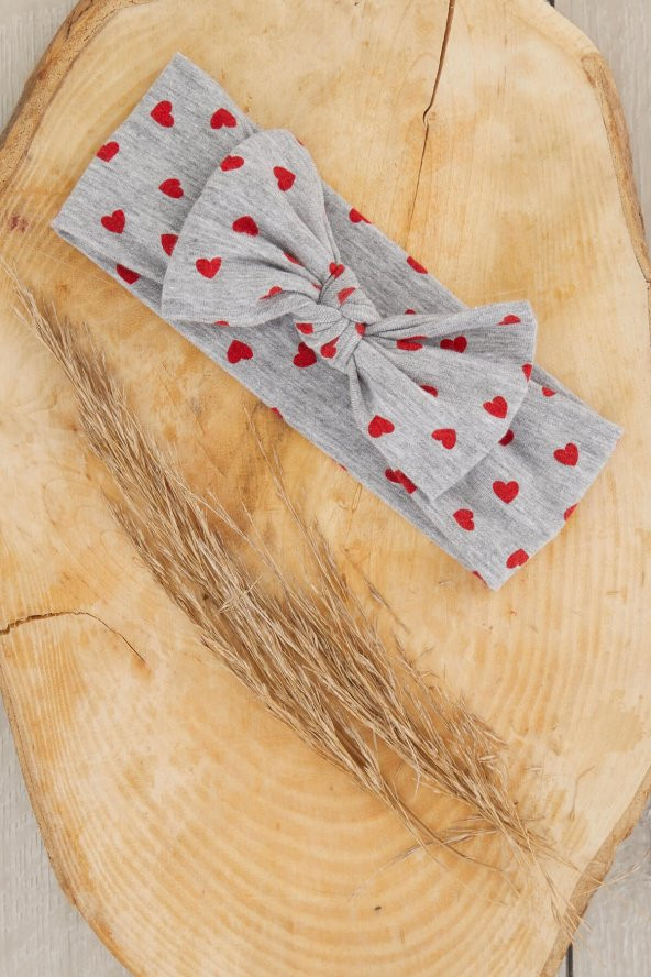 Gri Kırmızı El Yapımı Yumuşak Fiyonk Bağlamalı Doğal Pamuklu Penye Bebek Çocuk Kız Bandana EFSANE SERİ