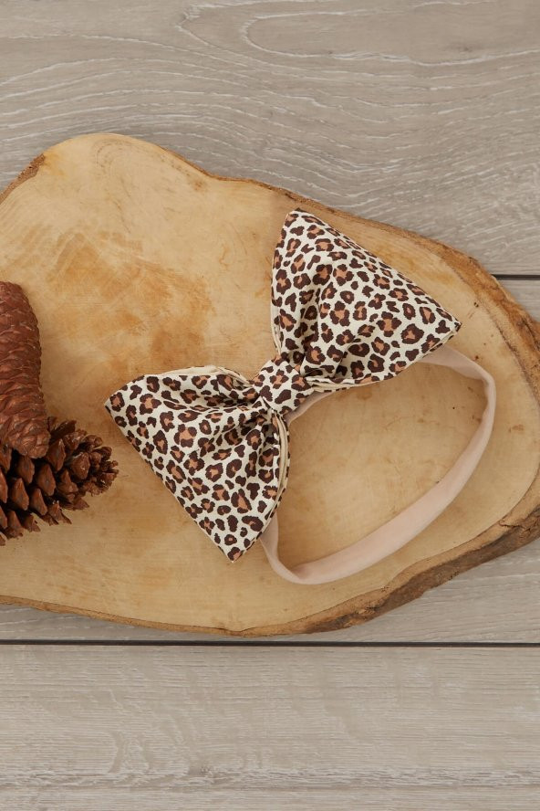 El Yapımı Büyük Fiyonk Doğal Pamuklu Bebek Çocuk Kız Saç bandı Cool Leopar
