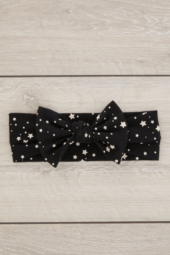 Siyah Beyaz Yıldızlı El Yapımı Yumuşak Fiyonk Bağlamalı Doğal Pamuklu Penye Bebek Çocuk Kız Bandana EFSANE SERİ - 2