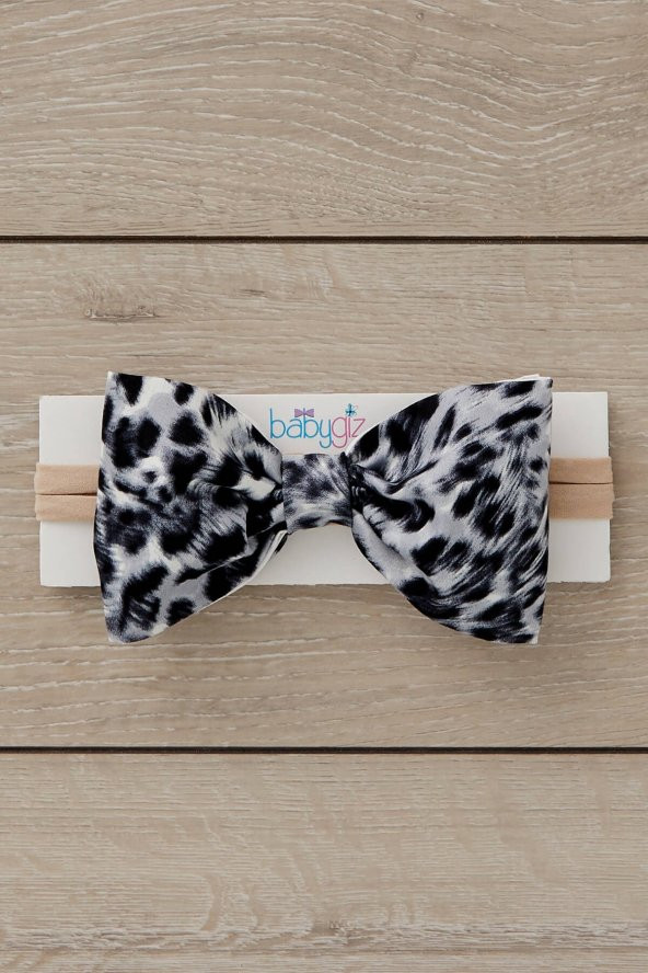El Yapımı Büyük Fiyonk Doğal Pamuklu Bebek Çocuk Kız Saç bandı Cool Leopar Gri - 3