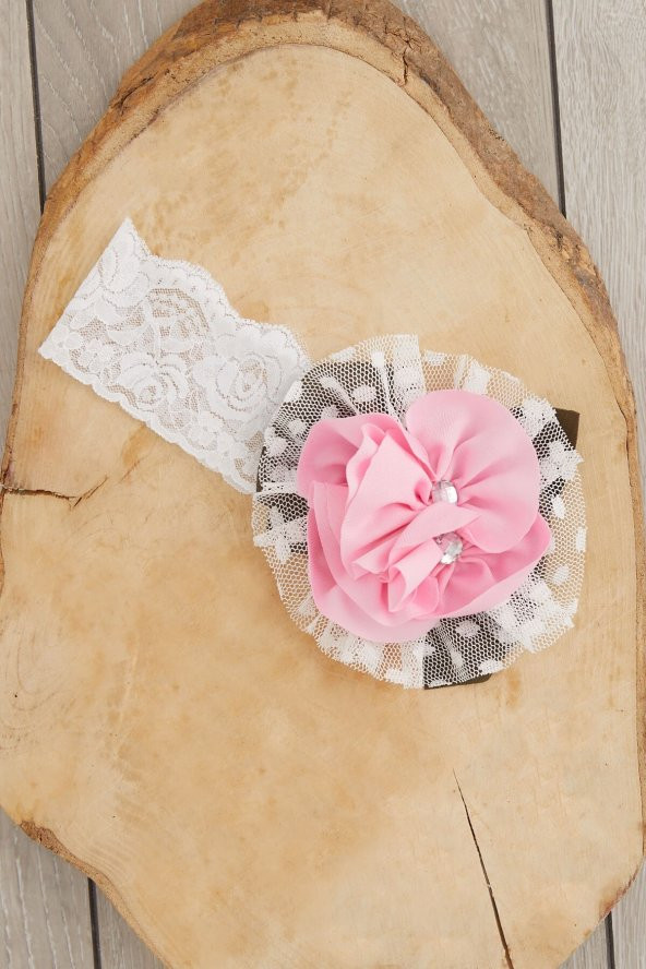 Beyaz Pembe El Yapımı Yumuşak Eşsiz Aksesuarlı Doğal Pamuklu Penye Bebek Çocuk Kız Bandana ELMAS SERİ