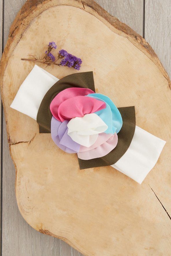 Beyaz Çok renkli El Yapımı Yumuşak Eşsiz Aksesuarlı Doğal Pamuklu Penye Bebek Çocuk Kız Bandana  ELMAS SERİ