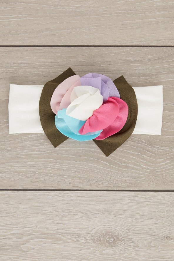 Beyaz Çok renkli El Yapımı Yumuşak Eşsiz Aksesuarlı Doğal Pamuklu Penye Bebek Çocuk Kız Bandana  ELMAS SERİ - 2