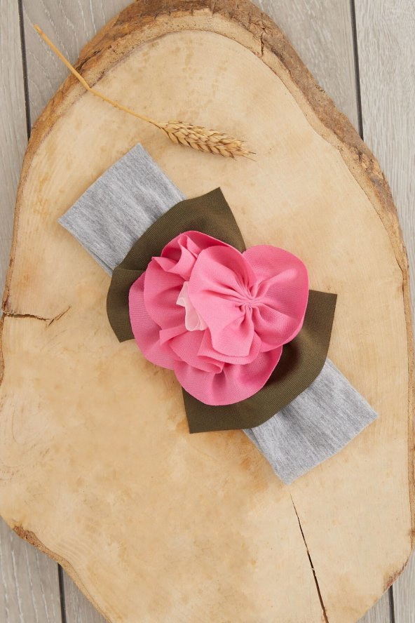 Gri Pembe El Yapımı Yumuşak Eşsiz Aksesuarlı Doğal Pamuklu Penye Bebek Çocuk Kız Bandana  ELMAS SERİ