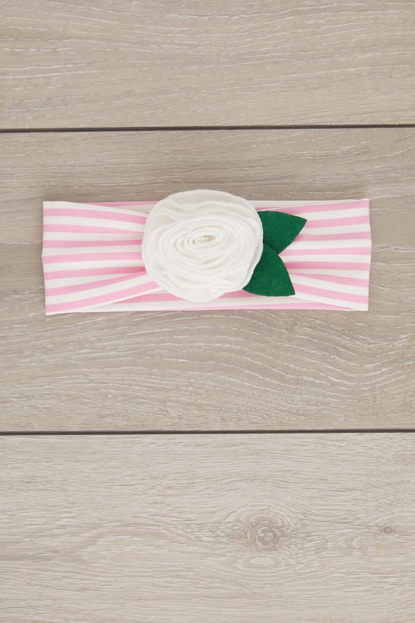 Pembe Beyaz El Yapımı Yumuşak Eşsiz Aksesuarlı Doğal Pamuklu Penye Bebek Çocuk Kız Bandana GÜL SERİSİ - 2