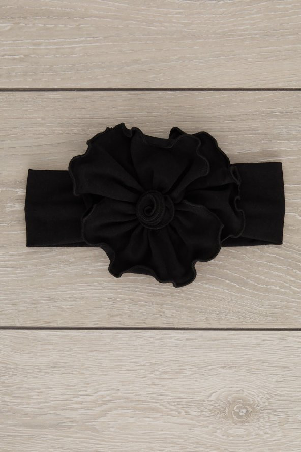 Siyah El Yapımı Yumuşak Eşsiz Aksesuarlı Doğal Pamuklu Penye Bebek Çocuk Kız Bandana BAHAR SERİSİ - 2