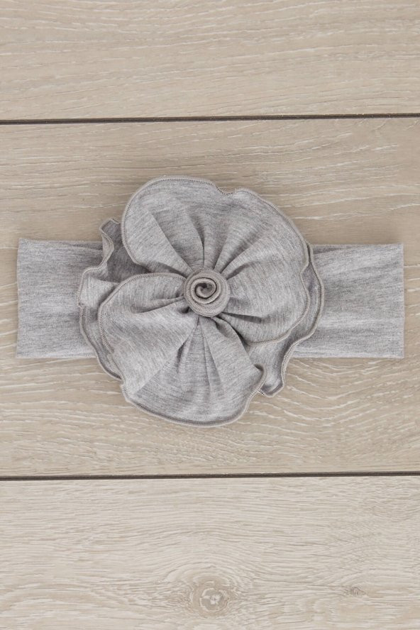 Gri El Yapımı Yumuşak Eşsiz Aksesuarlı Doğal Pamuklu Penye Bebek Çocuk Kız Bandana BAHAR SERİSİ - 2