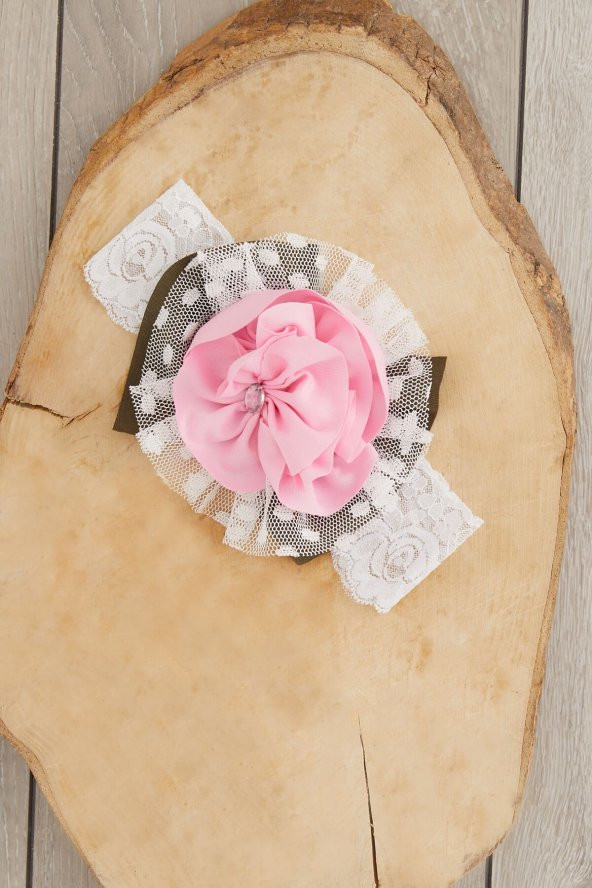 Beyaz Pembe El Yapımı Yumuşak Eşsiz Aksesuarlı Doğal Pamuklu Penye Bebek Çocuk Kız Bandana ELMAS SERİ - 2