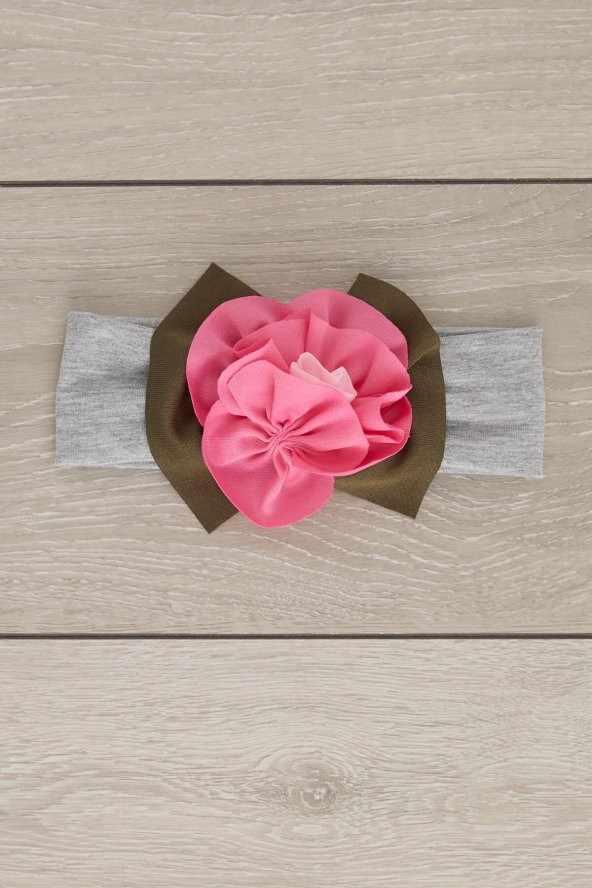 Gri Pembe El Yapımı Yumuşak Eşsiz Aksesuarlı Doğal Pamuklu Penye Bebek Çocuk Kız Bandana  ELMAS SERİ - 2