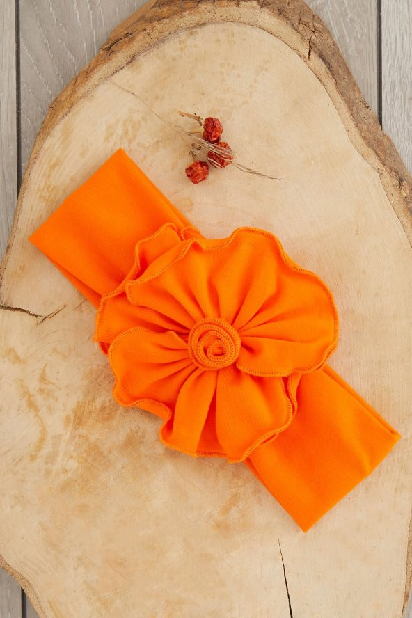 Turuncu El Yapımı Yumuşak Eşsiz Aksesuarlı Doğal Pamuklu Penye Bebek Çocuk Kız Bandana BAHAR SERİSİ