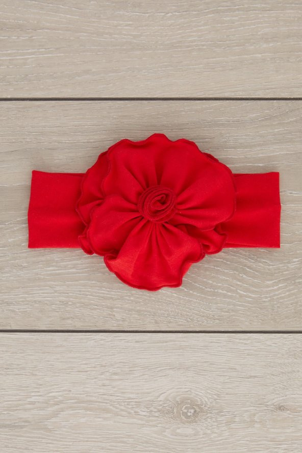 Kırmızı El Yapımı Yumuşak Eşsiz Aksesuarlı Doğal Pamuklu Penye Bebek Çocuk Kız Bandana BAHAR SERİSİ - 2