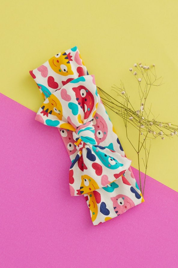 Renkli Kedi Desenli El Yapımı Yumuşak Fiyonk Bağlamalı Doğal Pamuklu Penye Bebek Çocuk Kız Bandana GÖKKUŞAĞI SERİSİ - 2