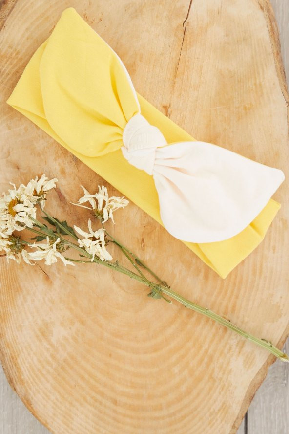 Beyaz Sarı El Yapımı Yumuşak Tavşan Kulak Doğal Pamuklu Penye Bebek Çocuk Kız Yeni Stil Bandana ürün görseli 1