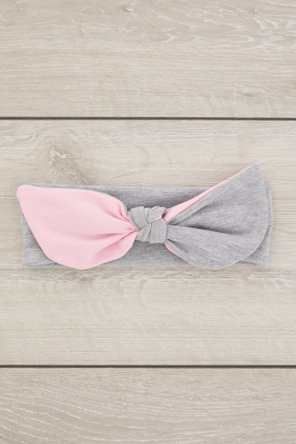 Gri Pembe El Yapımı Yumuşak Tavşan Kulak Doğal Pamuklu Penye Bebek Çocuk Kız Yeni Stil Bandana - 2