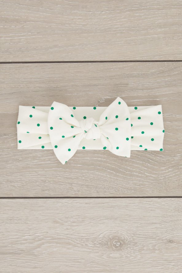 Beyaz Yeşil puantiyeli El Yapımı Yumuşak Tavşan Kulak Doğal Pamuklu Penye Bebek Çocuk Kız Yeni Stil Bandana - Resim 2