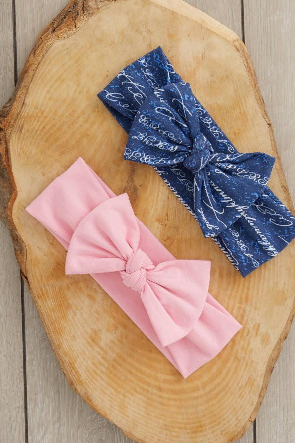 El Yapımı Yumuşak Fiyonk Bağlamalı Doğal Pamuklu Penye İKİLİ Bebek Çocuk Kız Bandana Pembe Mavi ürün görseli 1