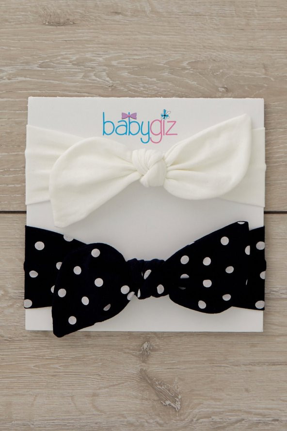 El Yapımı Yumuşak Tavşan Kulak Doğal Pamuklu Penye 2'li Bebek Çocuk Kız Bandana Siyah Beyaz - 3