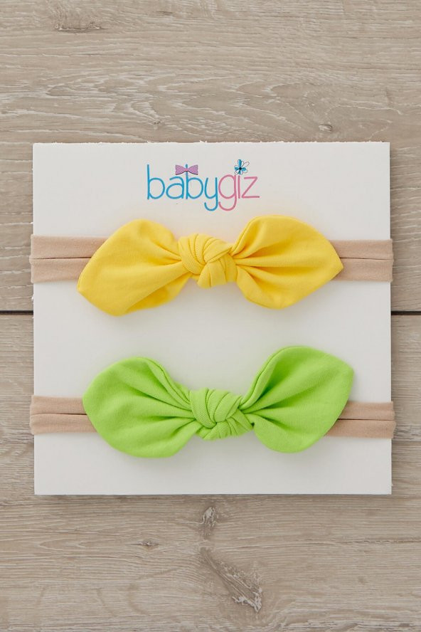 El Yapımı Yumuşak stil ince bağlamalı Doğal Pamuklu Penye 2'li Bebek Çocuk Kız Bandana Sarı Yeşil
