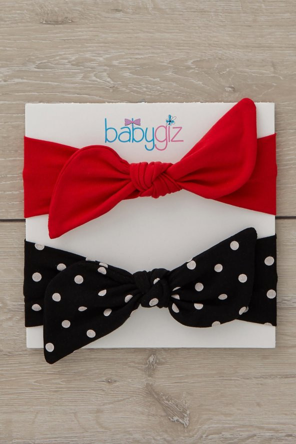 El Yapımı Yumuşak Tavşan Kulak Doğal Pamuklu Penye 2'li Bebek Çocuk Kız Bandana Siyah Kırmızı - 3