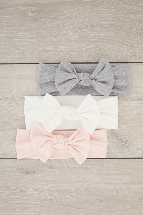 El Yapımı Yumuşak Fiyonk Bağlamalı Doğal %100 Pamuklu Penye 3'lü Bebek Çocuk Kız Bandana Seti - 2