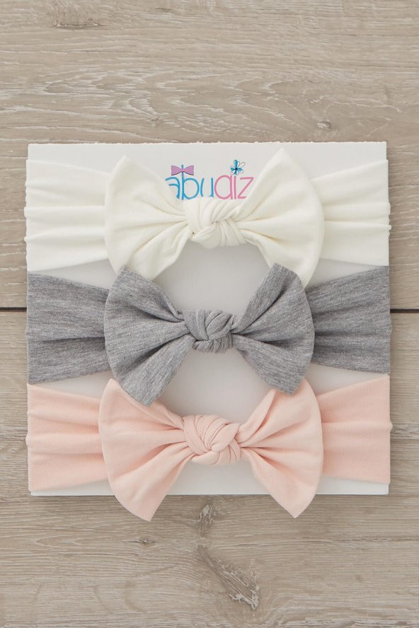 El Yapımı Yumuşak Fiyonk Bağlamalı Doğal %100 Pamuklu Penye 3'lü Bebek Çocuk Kız Bandana Seti - 3