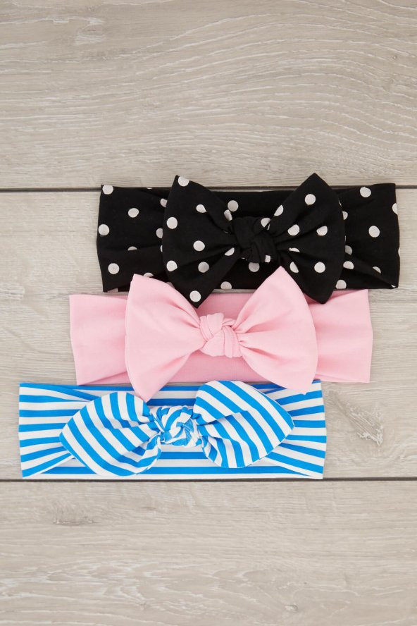 El Yapımı Yumuşak Fiyonk Bağlamalı Doğal %100 Pamuklu Penye 3'lü Bebek Çocuk Kız Bandana Seti - 2