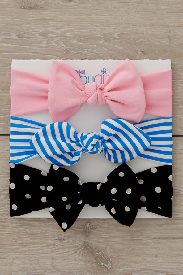 El Yapımı Yumuşak Fiyonk Bağlamalı Doğal %100 Pamuklu Penye 3'lü Bebek Çocuk Kız Bandana Seti - 3