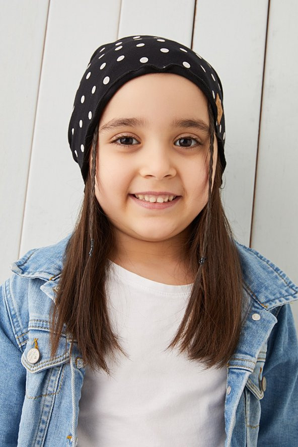Siyah Beyaz Puantiye Kız Çocuk Bebek Şapka Bere yumuşak %100 pamuklu penye TREND SERİ - 3