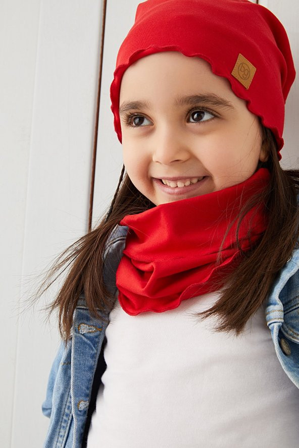 Kırmızı Kız Çocuk Bebek Şapka Bere yumuşak %100 pamuklu penye TREND SERİ - 3