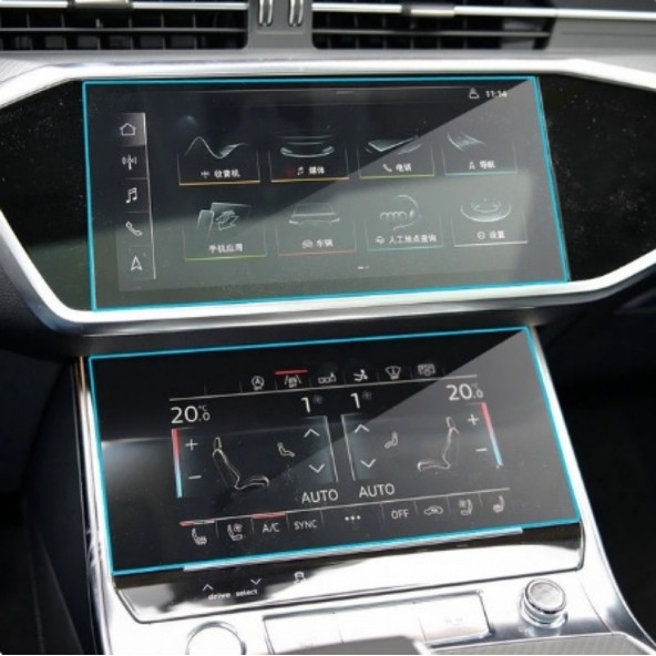 Audi A7 Navigasyon ve Alt Kontrol Paneli 9H Nano Ekran Koruyucu 2018 2019 2020 2021 2022 2023