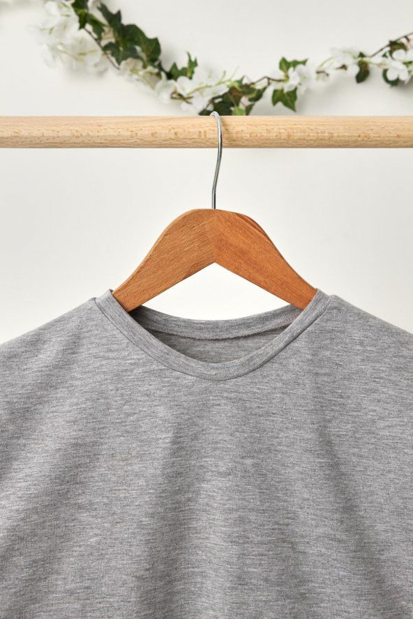 Gri Kız Çocuk Kısa Kollu Bisiklet Yaka Terletmez, Yumuşak Rahat %100 Pamuklu Penye T-Shirt - 3