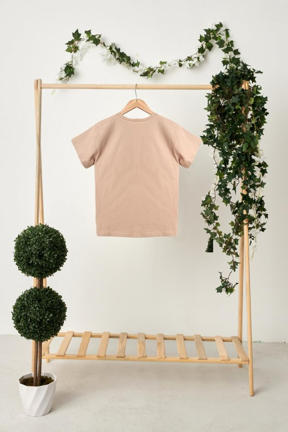 Açık Kahve Kız Çocuk Kısa Kollu Bisiklet Yaka Terletmez, Yumuşak Rahat %100 Pamuklu Penye T-Shirt - 4