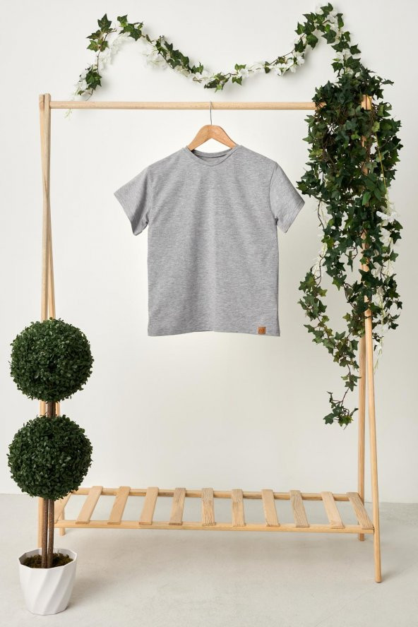 Gri Kız Çocuk Kısa Kollu Bisiklet Yaka Terletmez, Yumuşak Rahat %100 Pamuklu Penye T-Shirt - 4