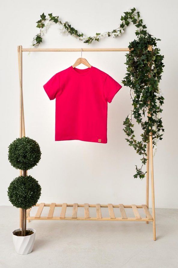 Fuşya Kız Çocuk Kısa Kollu Bisiklet Yaka Terletmez, Yumuşak Rahat %100 Pamuklu Penye T-Shirt - 4