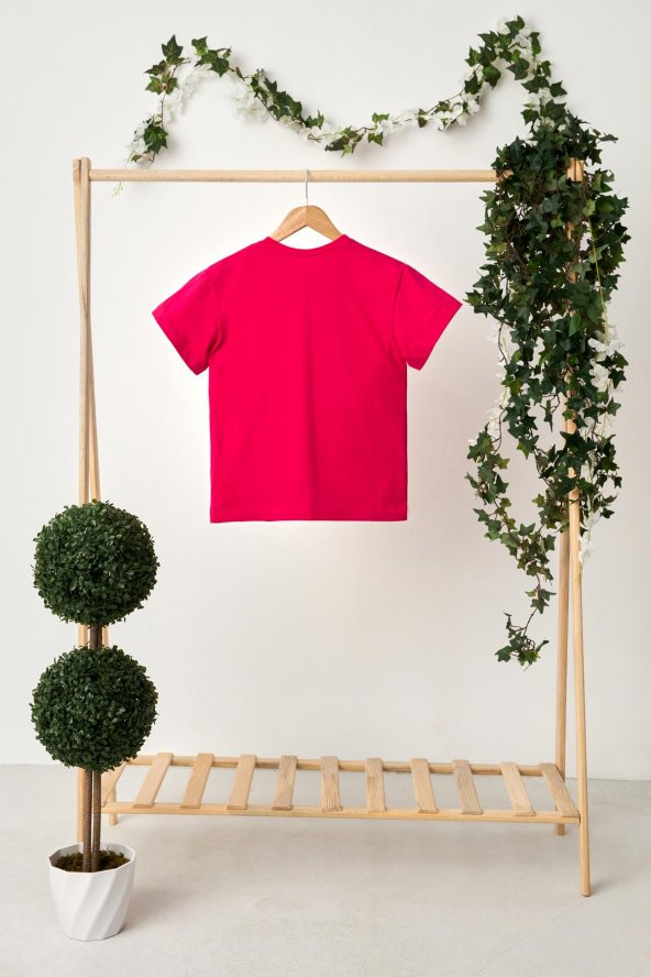 Fuşya Kız Çocuk Kısa Kollu Bisiklet Yaka Terletmez, Yumuşak Rahat %100 Pamuklu Penye T-Shirt - 5