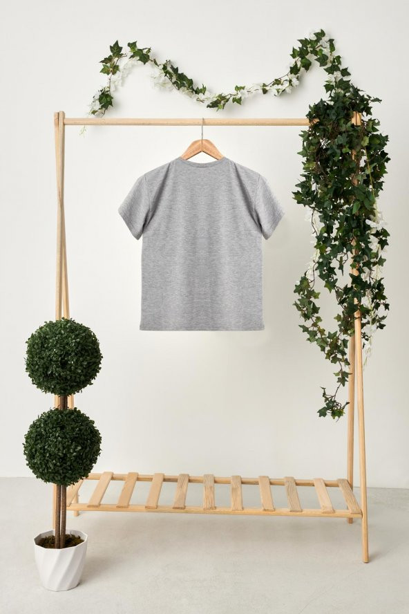 Gri Kız Çocuk Kısa Kollu Bisiklet Yaka Terletmez, Yumuşak Rahat %100 Pamuklu Penye T-Shirt - 5