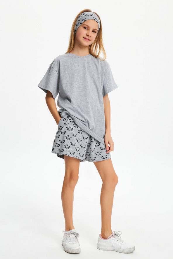 Gri Kız Çocuk Kısa Kollu Bisiklet Yaka Terletmez, Yumuşak Rahat %100 Pamuklu Penye T-Shirt - 6