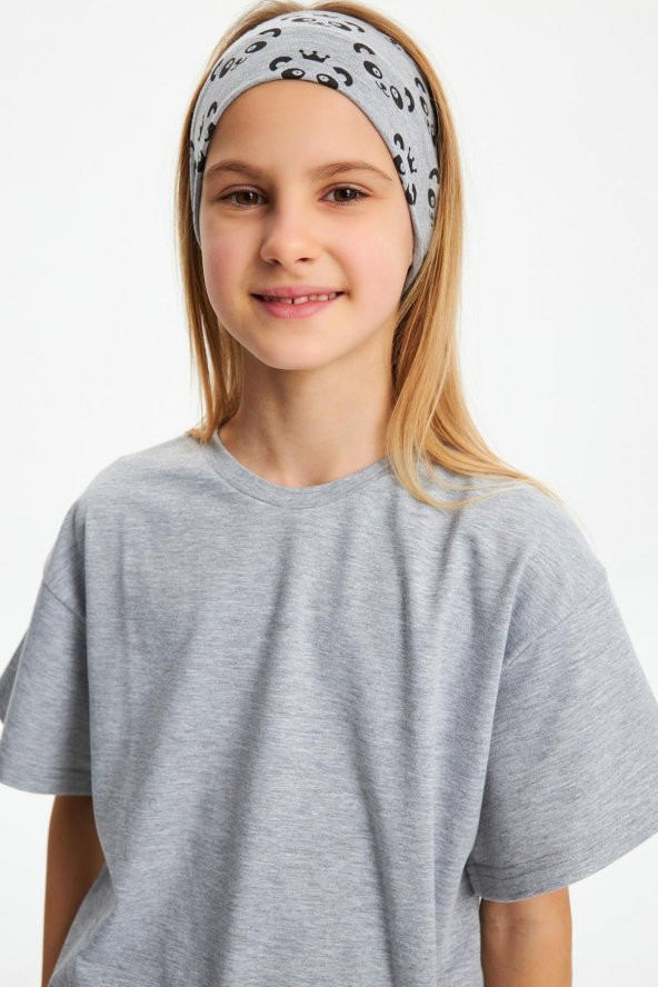 Gri Kız Çocuk Kısa Kollu Bisiklet Yaka Terletmez, Yumuşak Rahat %100 Pamuklu Penye T-Shirt - 8