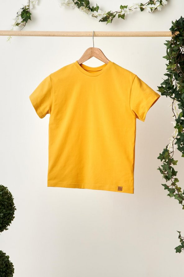 Hardal Kız Çocuk Kısa Kollu Bisiklet Yaka Terletmez, Yumuşak Rahat %100 Pamuklu Penye T-Shirt