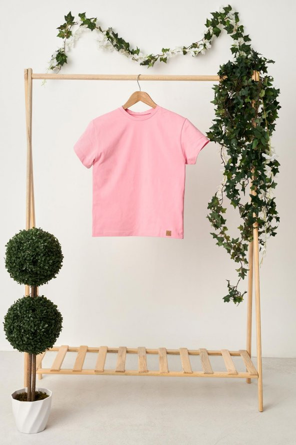 Pembe Kız Çocuk Kısa Kollu Bisiklet Yaka Terletmez, Yumuşak Rahat %100 Pamuklu Penye T-Shirt