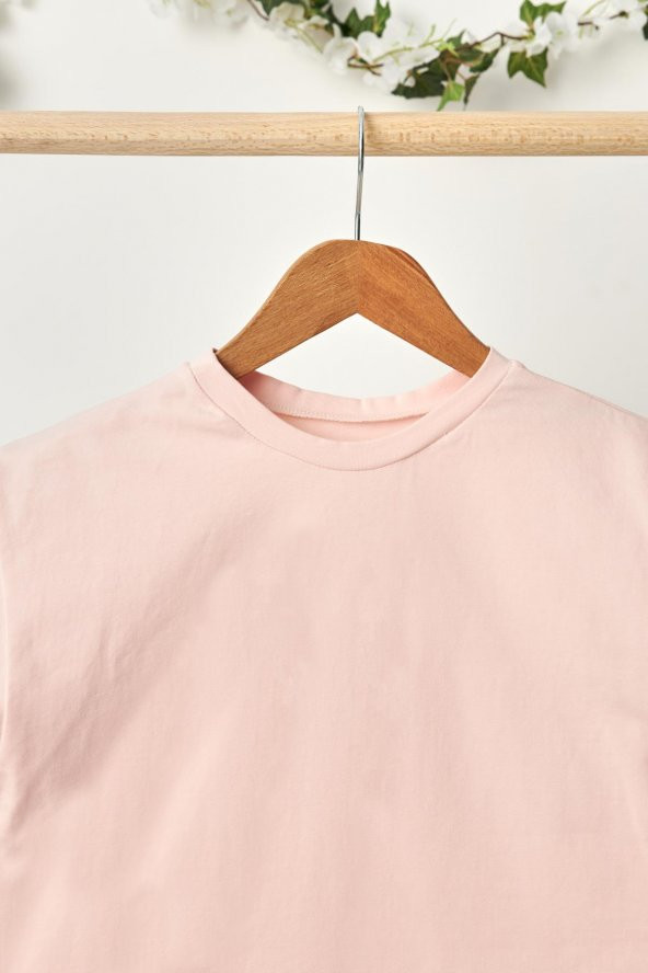 Pudra Kız Çocuk Kısa Kollu Bisiklet Yaka Terletmez, Yumuşak Rahat %100 Pamuklu Penye T-Shirt - 3