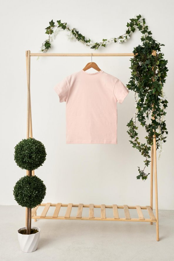 Pudra Kız Çocuk Kısa Kollu Bisiklet Yaka Terletmez, Yumuşak Rahat %100 Pamuklu Penye T-Shirt - 5