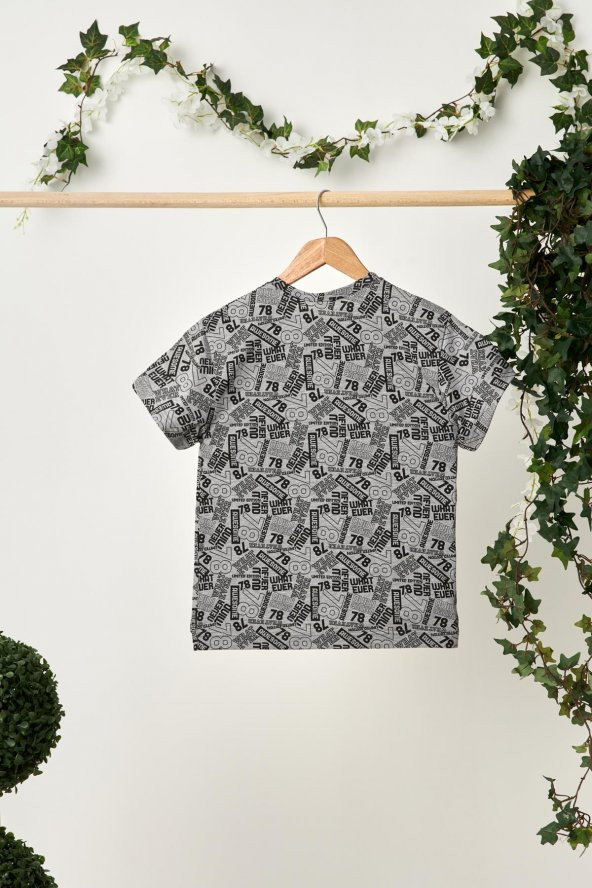Gri Kız Çocuk Kısa Kollu Desenli Bisiklet Yaka Terletmez, Yumuşak Rahat %100 Pamuklu Penye T-Shirt - 2