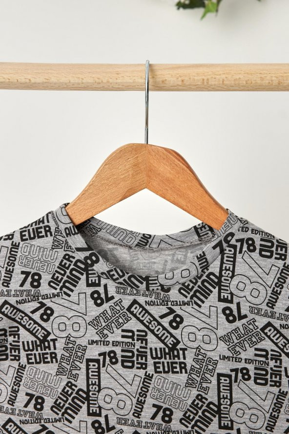 Gri Kız Çocuk Kısa Kollu Desenli Bisiklet Yaka Terletmez, Yumuşak Rahat %100 Pamuklu Penye T-Shirt - 3