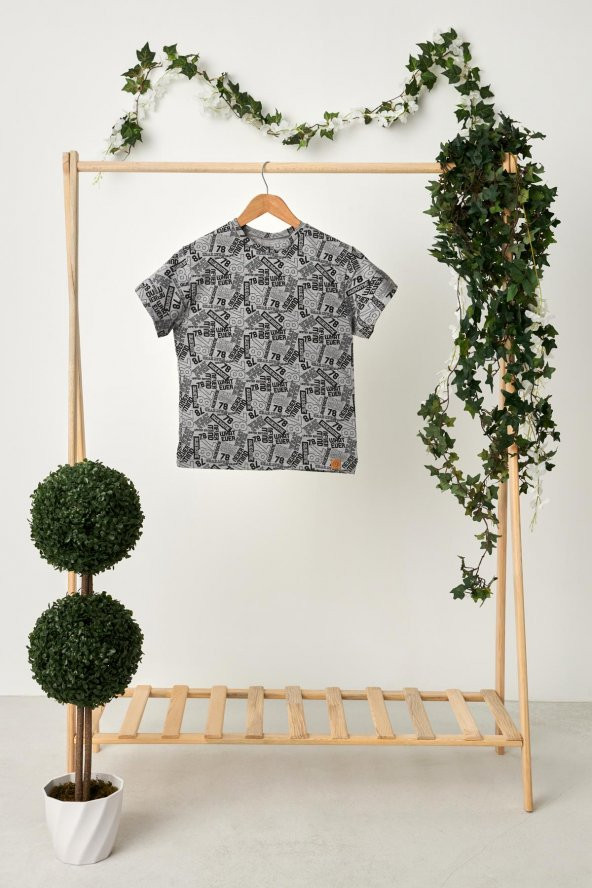 Gri Kız Çocuk Kısa Kollu Desenli Bisiklet Yaka Terletmez, Yumuşak Rahat %100 Pamuklu Penye T-Shirt - 4